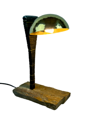 Lampe Ardoise - Fer Forgé - Laiton - Oeuvre originale